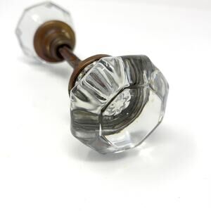 Antique Octagonal Brass Door Knob Set with Starburst Center c.1920 Salvage